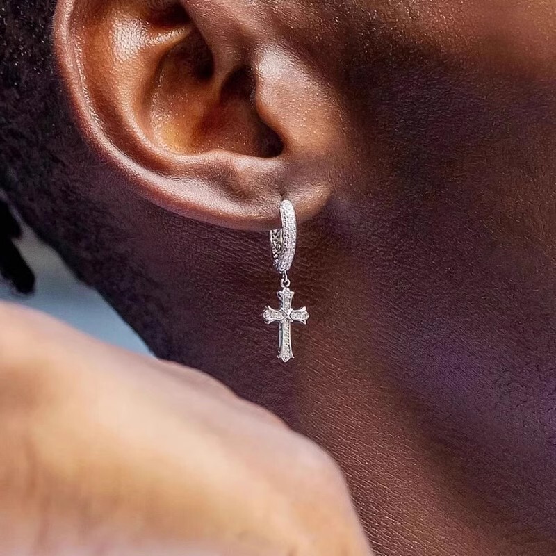 2024 K Luo heart cross earrings cross group inlaid full diamond round couple earrings hip hop fashion men and women earrings