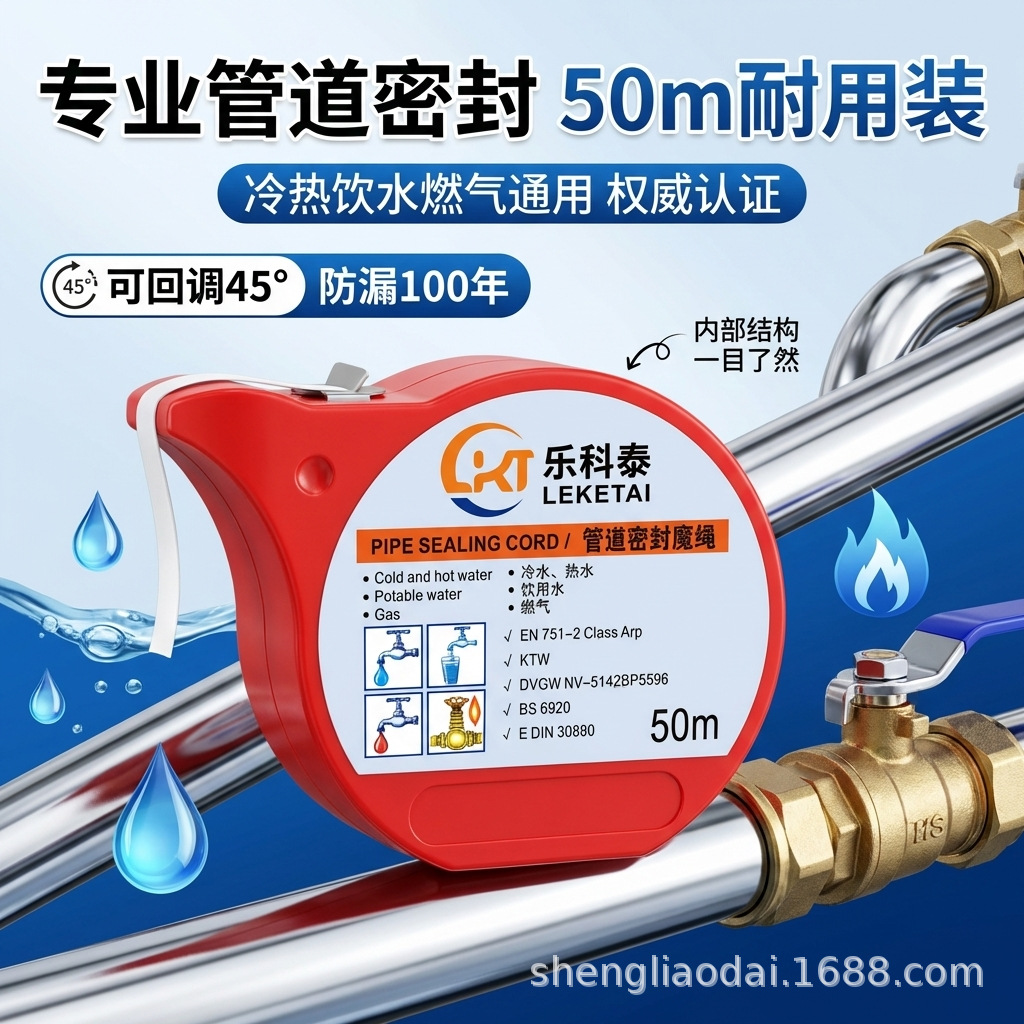定制50米管道魔绳水暖管道密封线金属螺纹耐高温可回调生料带