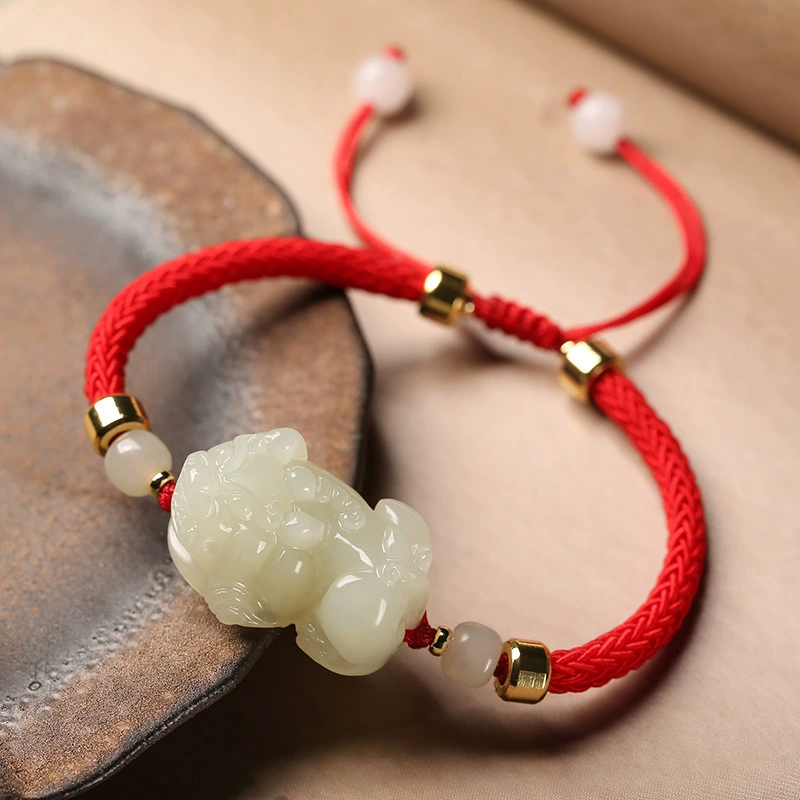Красная верёвочная bracelet для любимого нефрита, сплетённое браслет из одного бусины