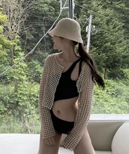 2023夏季新款韩国设计师甜美花朵蕾丝圆领镂空短款外搭开衫上衣