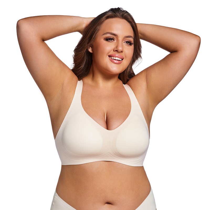 Soutien-gorge ChicShe sans coutures, anti-affaissement, froncé et ajustable sur les côtés, collection grandes tailles, minimisant la poitrine, idéal pour le sport et les femmes minces_voghion.com