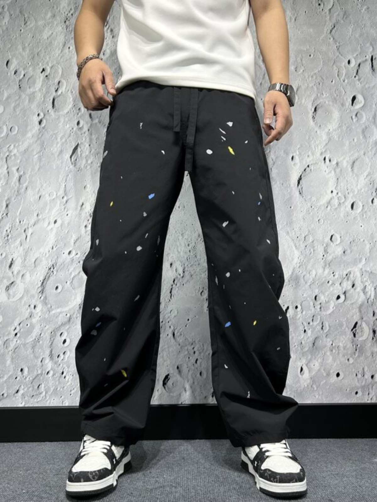 Letní rychleschnoucí pánské kalhoty s dlouhým rukávem, zakřiveným nožem, s postříkáním barvou, rovné a široké nohavice, ležérní pracovní oblečení Beck_voghion.com