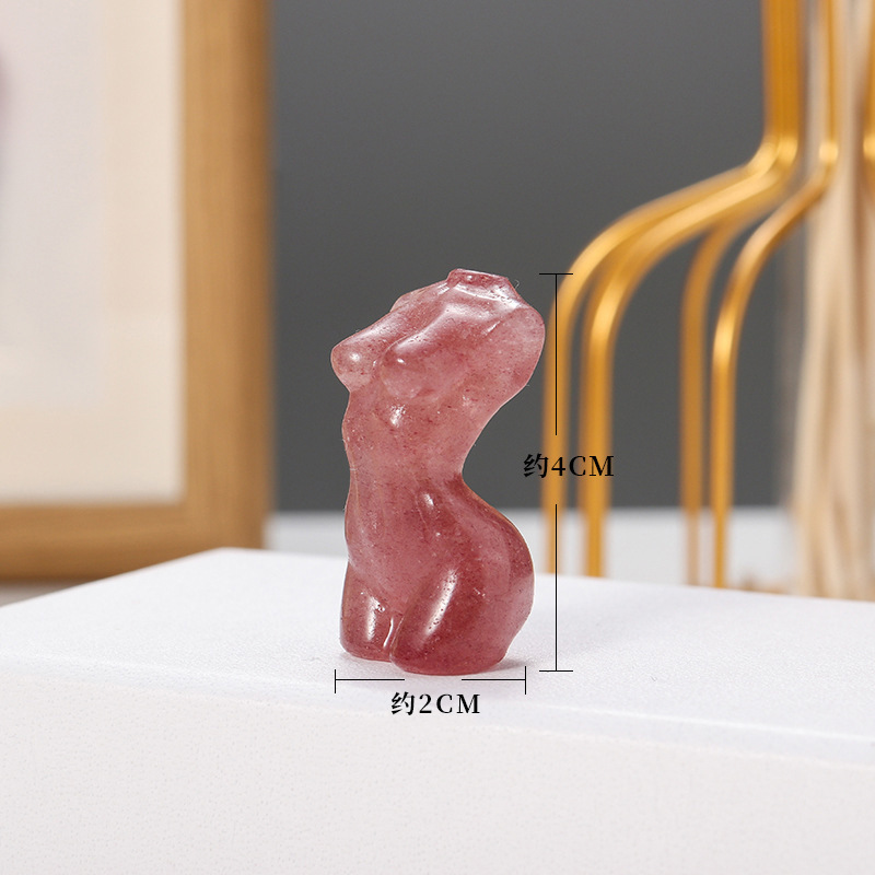 Natural Crystal Mini Female Figure Trunk Carving, Pink Purple Crystal Raw Crystal Craftsmanship Ornament Wholesale