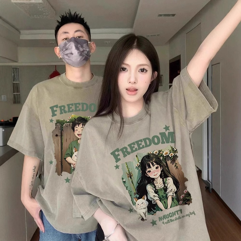 Pure Cotton Couple's Summer Outfit, Plus-Size Short-Sleeve Trendy Brand 2026 New Niche Internet Celebrity Pure Cotton T-Shirt, Unisex
