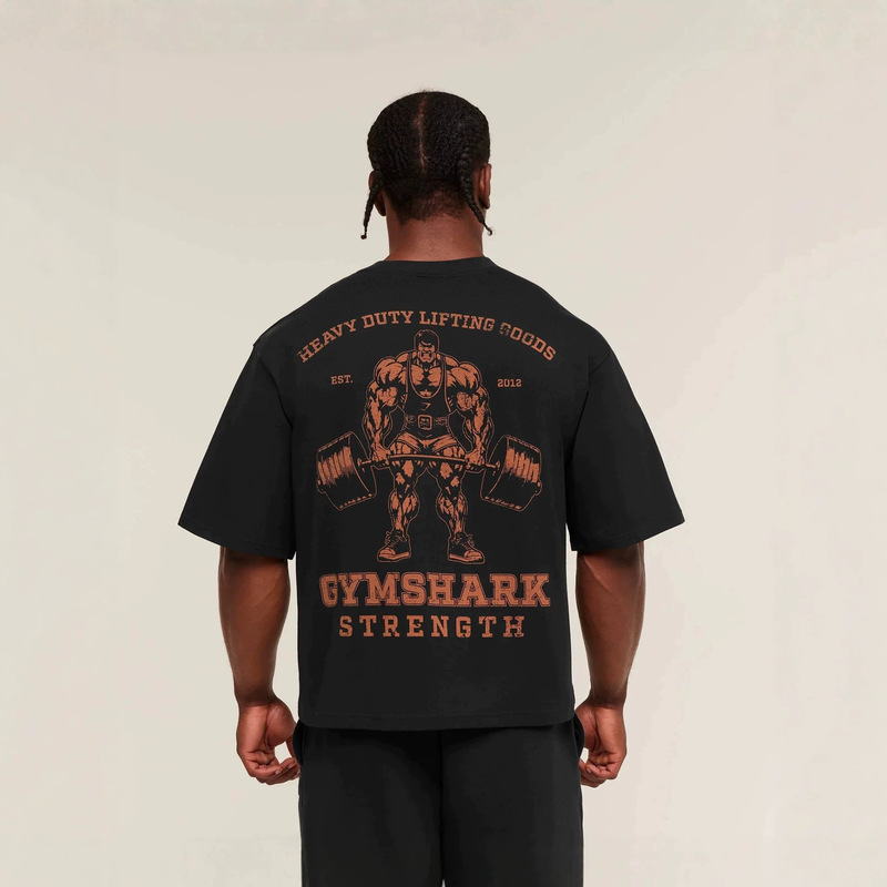 Gymshark Muscle Sports Fitness Men's Oversized T-Shirt Fashionable Shark Short-Sleeved Top 240g Fine Sulfur Cotton