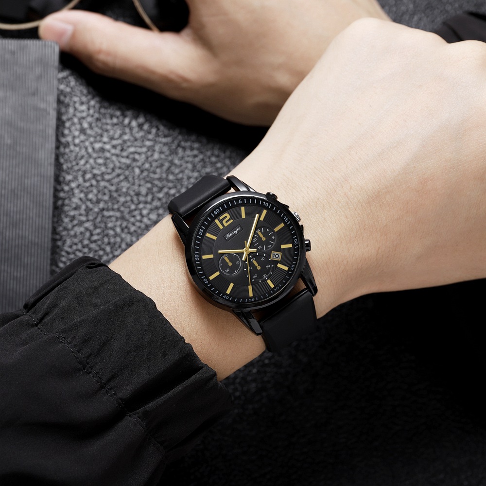 New minimalist silicone tape sports watch, fashionable fake three eye calendar, low-priced men's watch_voghion.com