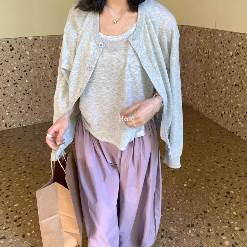 Hers a Touch of Sweetness: Spring/Summer Korean Style Simple Everyday Commuting Versatile Round Neck Sun Protection Knitted Cardigan for Women 08123 Hers a Touch of Sweetness: Spring/Summer Korean Style Simple Everyday Commuting Versatile Round Neck Sun Protection Knitted Cardigan for Women 08123
