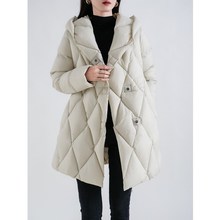 高端95白鹅绒羽绒服面包服女款菱格中长款鹅绒服平湖女装白色连帽