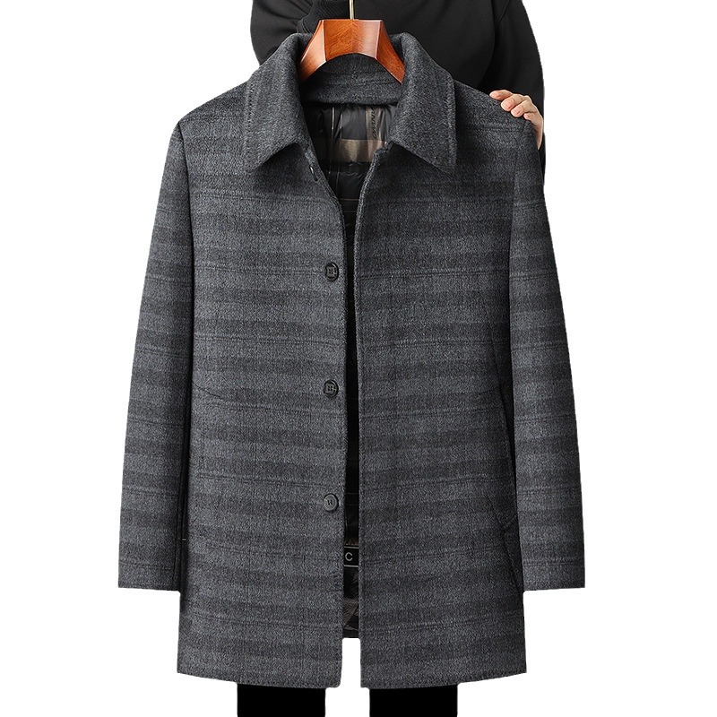 Laishibert Otoño e Invierno Nuevo forro de doble cara abrigo de lana engrosada de los hombres de mediana edad y ancianos solapa abrigo de lana