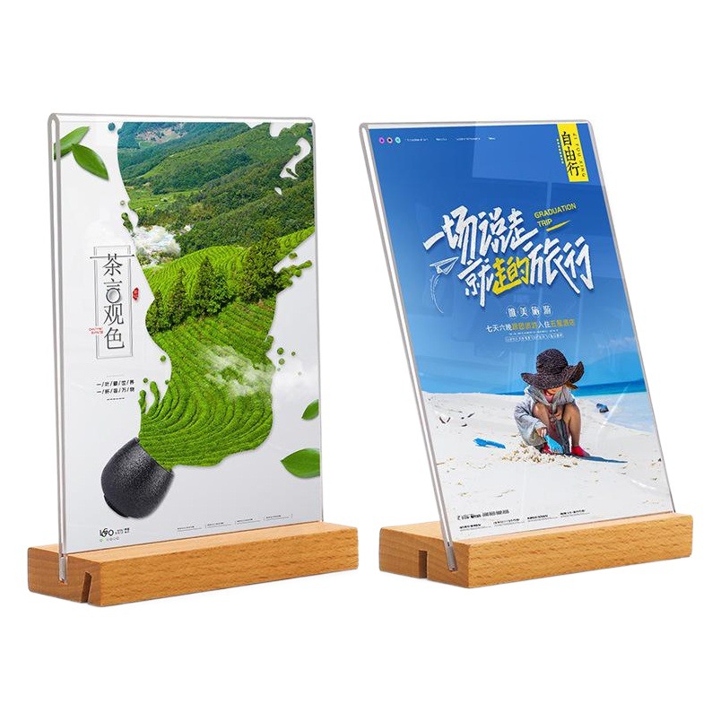 Tarjeta de mesa de madera de doble uso Tarjeta de mesa de acrílico A4 Tarjeta de mesa Signo de mesa Tipo L Tarjeta de visualización Tipo T Tarjeta de precio Tarjeta de menú Signo de mesa