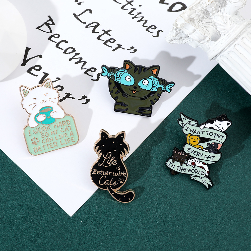 9g Weight Brooches Classification Daily Occasion Alloy Material Letter, Cat, Fish Pattern Unisex Gender Cartoon, Enamel Design Cute Style Cute Pin Letter Cat Fish Alloy Cartoon Enamel Unisex Brooches 15