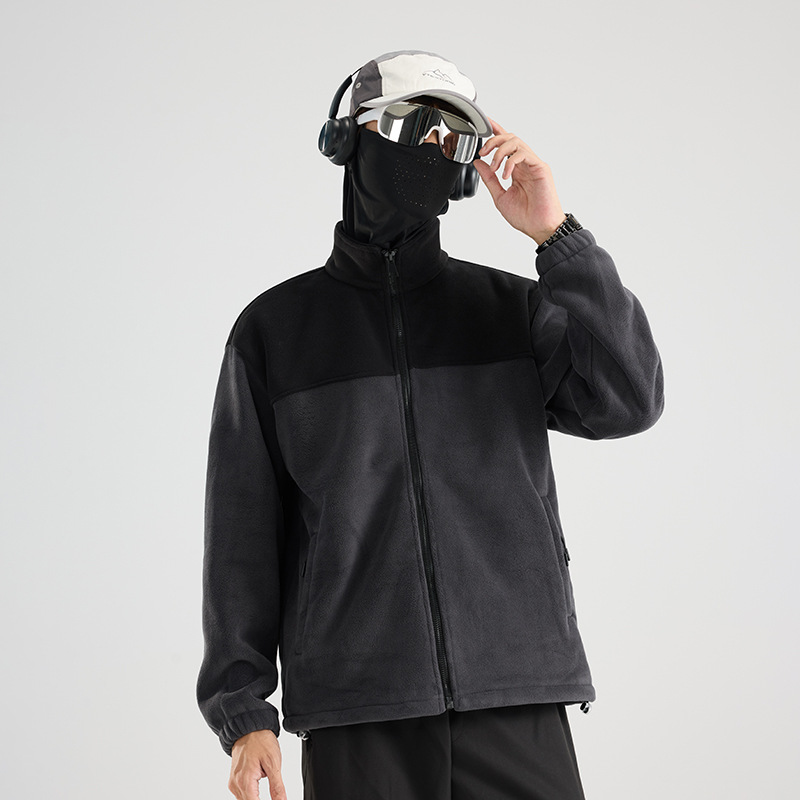 2910 invierno abrigo de grafeno abrigo de terciopelo pareja de cuello vertical empalmado chaqueta casual suelta