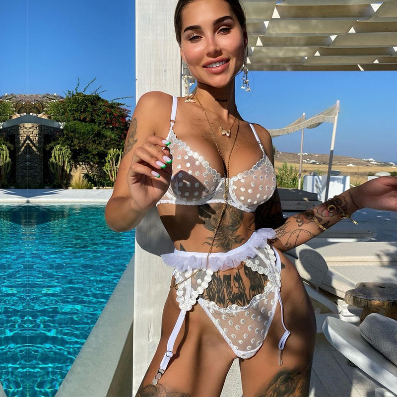 2022 New Style Sexy Three-Piece Set in Solid Color with Romantic Polka Dot Embroidery and Patchwork, Popular on Aliexpress and Amazon 3115
