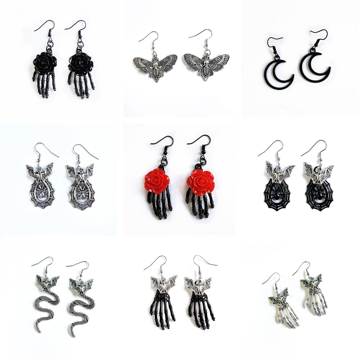 13g Weight Drop Earrings Classification 1 Pair Quantity Party, Street Occasion Alloy Material 1 Pair Halloween Gothic Cool Style Hand Moon Bat Plating Alloy Drop Earrings