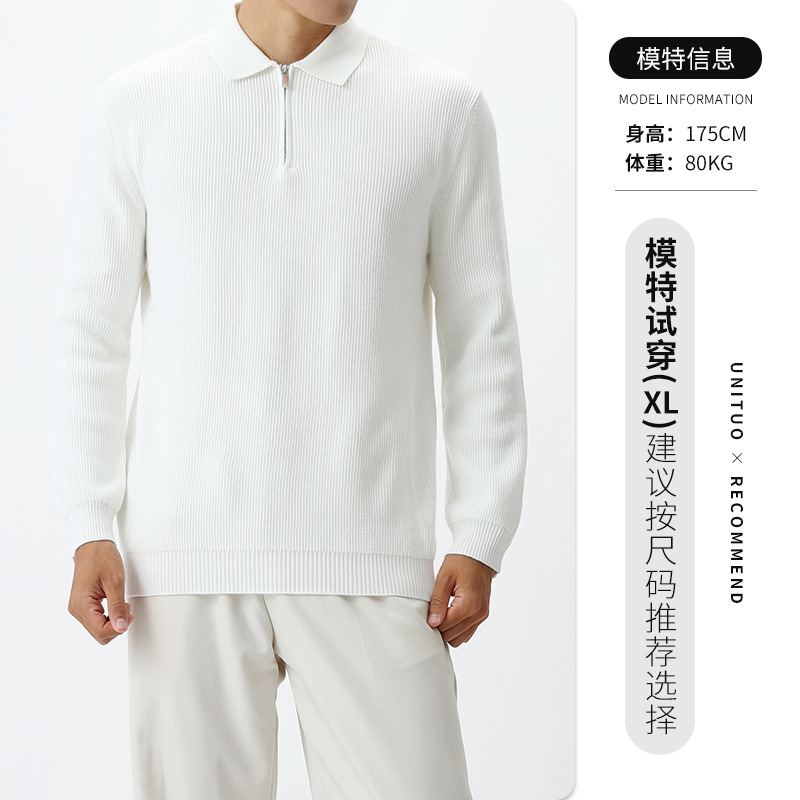 Lujo ligero hombre con cremallera de manga larga de punto hombre polo camiseta de fondo Casual versátil otoño invierno nuevo suéter