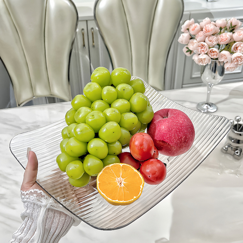 Plato de fruta de lujo ligero de alto aspecto hogar grado alimenticio plástico transparente plato de fruta sala de estar escritorio merienda plato de fruta seca