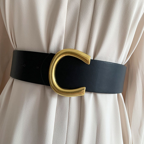 Cross-border retro belt women's decorative belt ins style women's wide belt black simple waist restraint slim waist seal trend