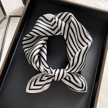 杭州丝绸100%桑蚕丝丝巾简约条纹真丝围巾女53cm方巾白领小领巾