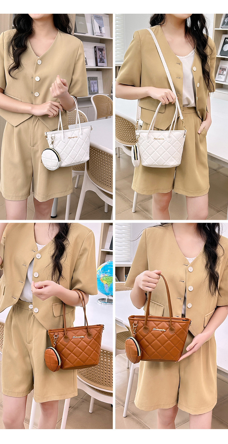 Tote Bag Bags Type Women's Medium Pu Leather Argyle Streetwear Sewing Thread Bucket Zipper Tote Bag