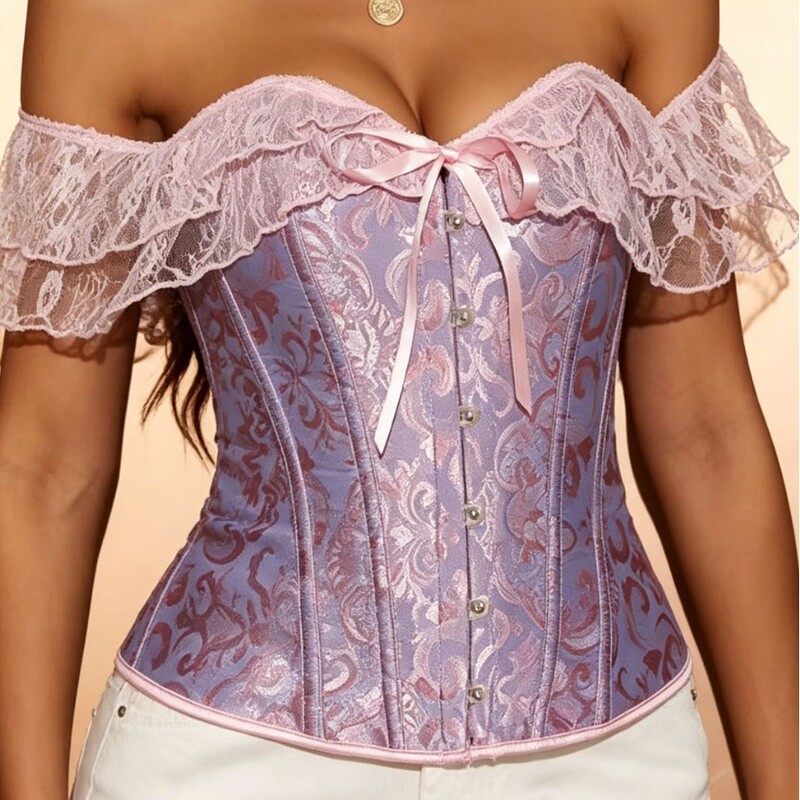 Palace-Style Jacquard Fabric Shapewear with Front Buttons and Back Lacing, Sexy Corset Top, Cross-Border Hot-Selling Product