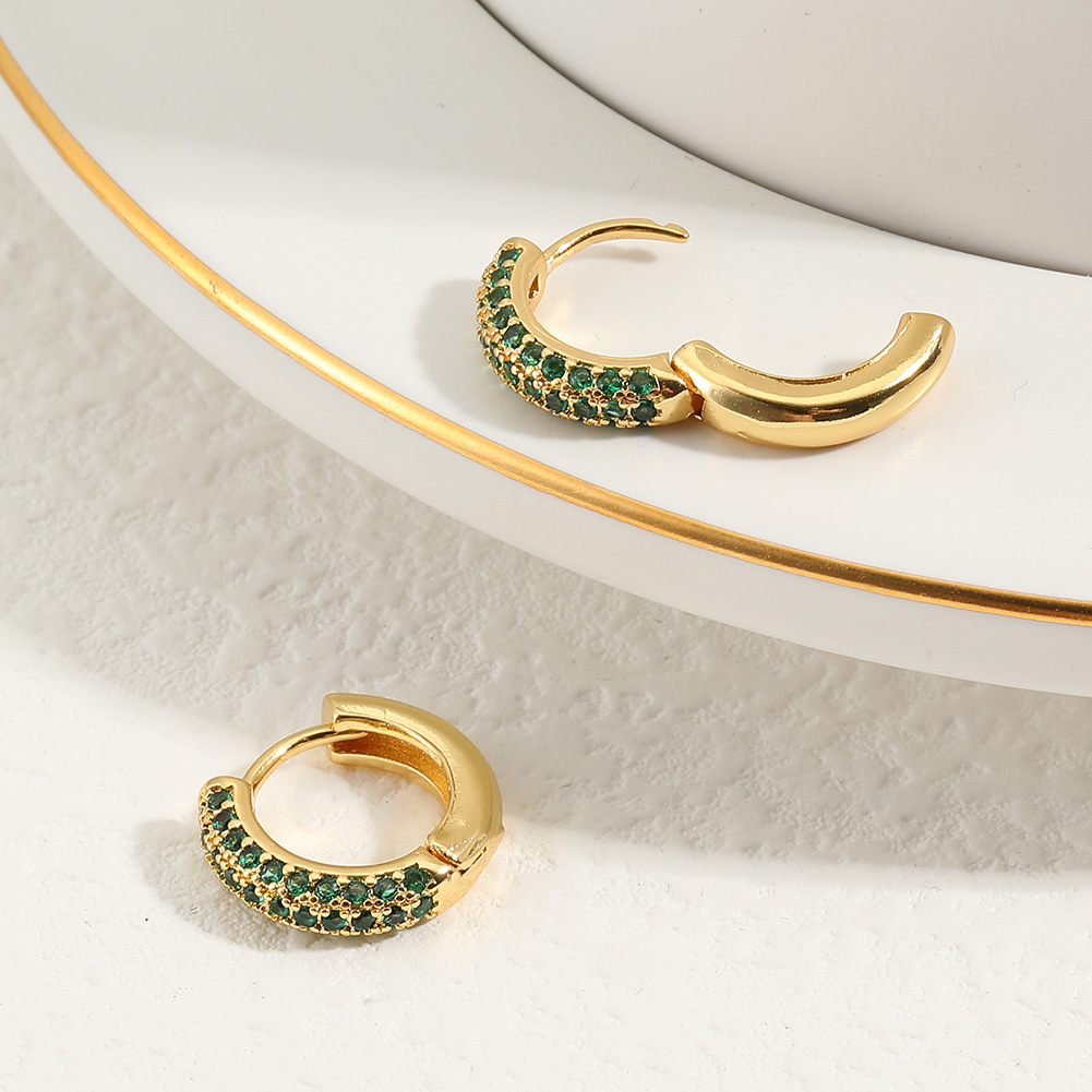 Fashion Round Copper Gold Plated Zircon Earrings 1 Pair