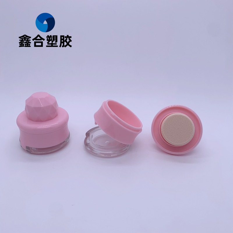 新款粉色腮红盒包材 印章外形带海绵粉扑 翻盖定 制蓬蓬粉盒彩妆