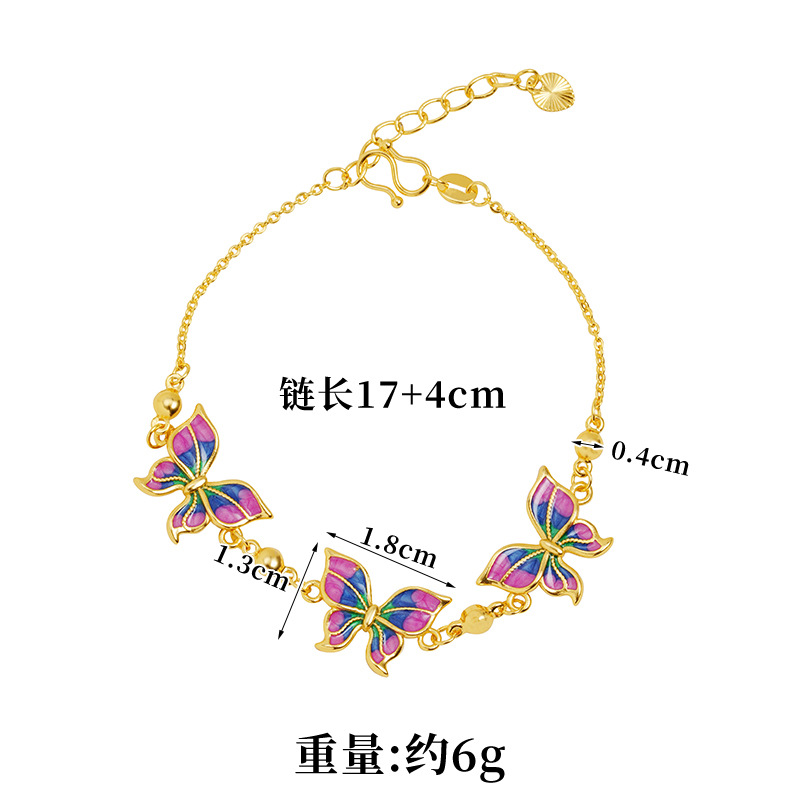 Brazalete de oro de esmalte de color esmalte de goteo de aceite mariposa de lujo ligero para mujeres joyas duraderas de alta calidad