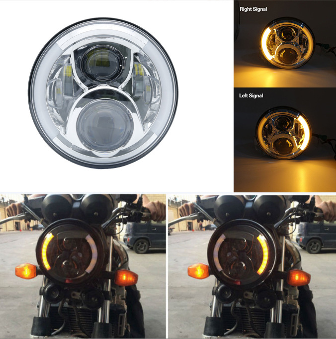 7inch Harley Wrangler Headlight 6-Bead 60W Modified Off-Road Motorcycle Led Headlight with Angel Eye White and Yellow