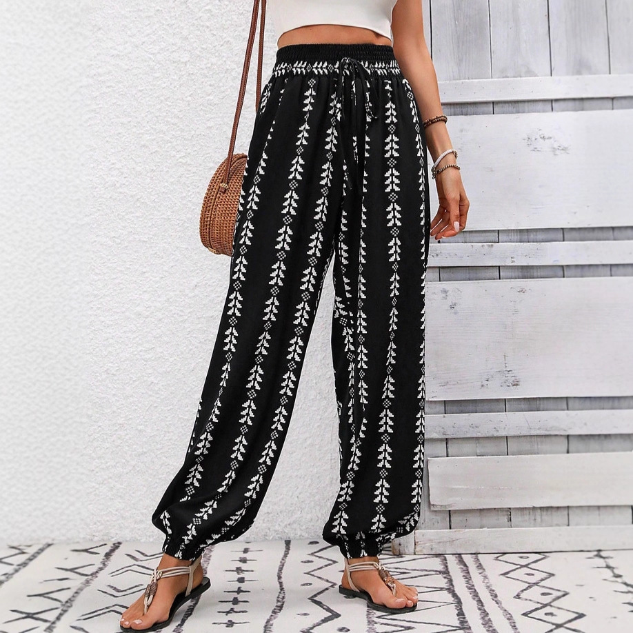 2025 Cross-Border European and American Clothing Amazon Independent Station New Geometric Print Bloomers Casual Versatile Casual Pants