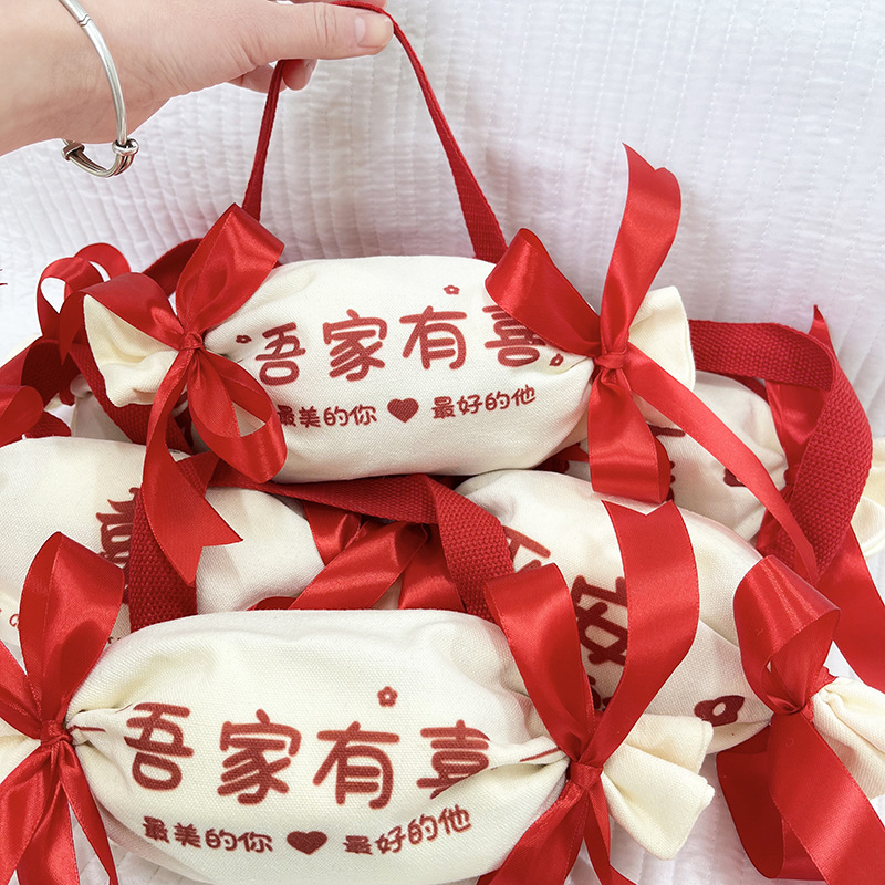 Bonito regalo de mano del día de los niños bolsas de lona de boda bolsas de caramelo de boda bolsas de compromiso