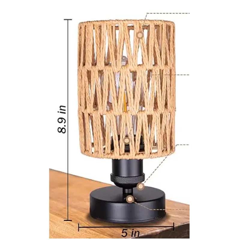 Cross-Border Exclusive Amazon Rattan Simple Table Lamp Study Bedroom Battery Touch Monochrome Stepless Dimming Bedside Lamp