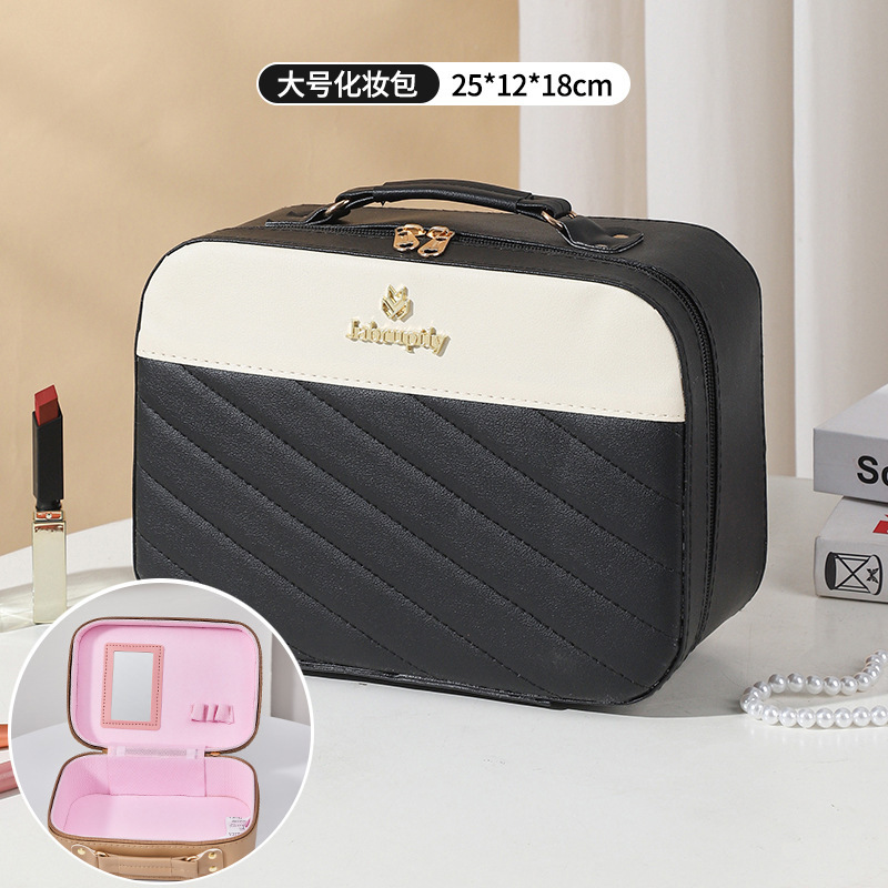 Bolsa de cosméticos de cuero caja de almacenamiento de gran capacidad para mujeres caja de cosméticos Portátil Bolsa de almacenamiento de cosméticos de alta apariencia al por mayor