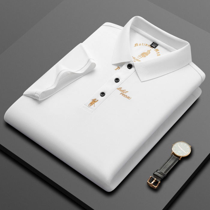Kenoma polo manga curta 2024 verão nova luz negócios de seda algodão moda masculina bordado camiseta_voghion.com