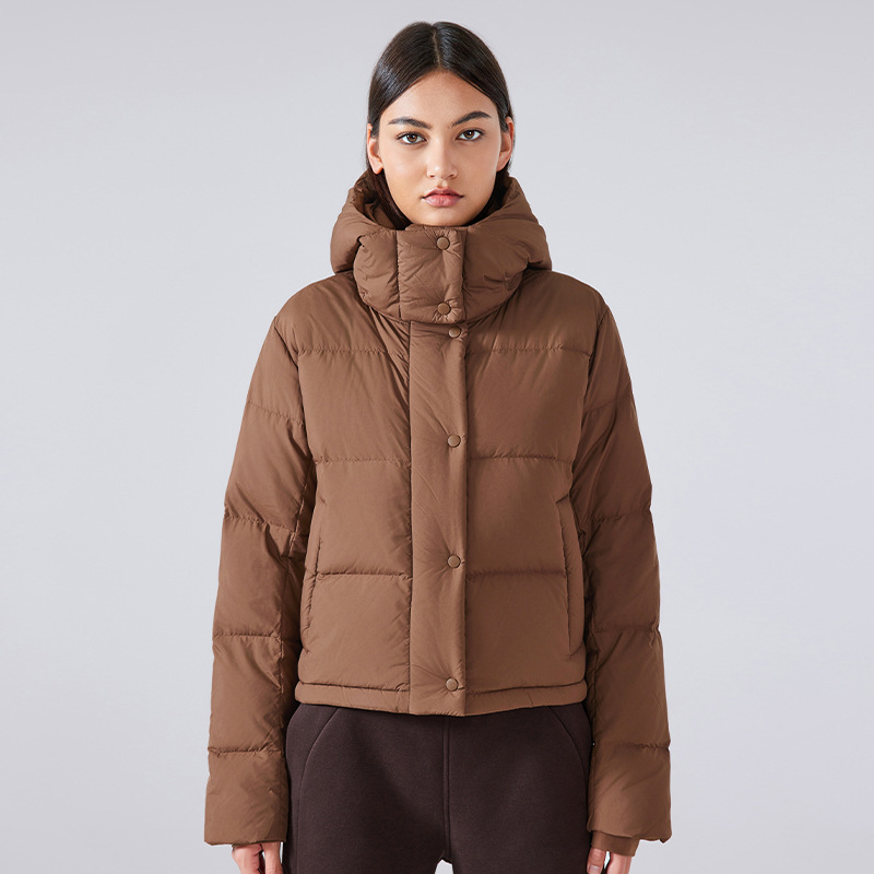 Otoño e invierno 2025 nueva chaqueta de plumón térmica de cuello doble puerta chaqueta de plumón casual femenina con capucha impermeable y resistente al viento