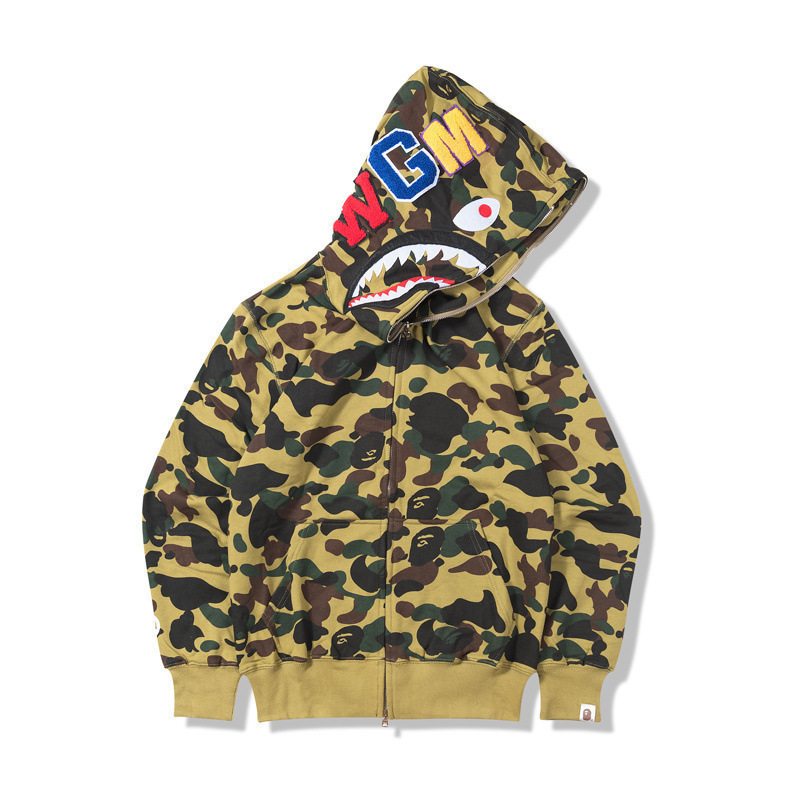 2025 [健康布] 3D デジタル印刷 Bape ブランド シャークヘッド スウェットシャツ メンズ カップル ジッパー カーディガン ベルト付き|undefined