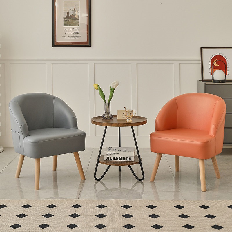 Sofá de ocio de madera sólida silla de respaldo de dormitorio pequeño balcón tela económica perezosa