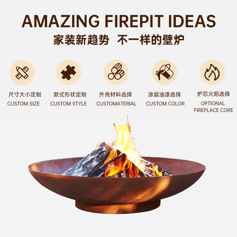Hoguera de madera real de calefacción campamento de fiesta patio camping granja barbacoa estufa de fuego estilo moderno chimenea