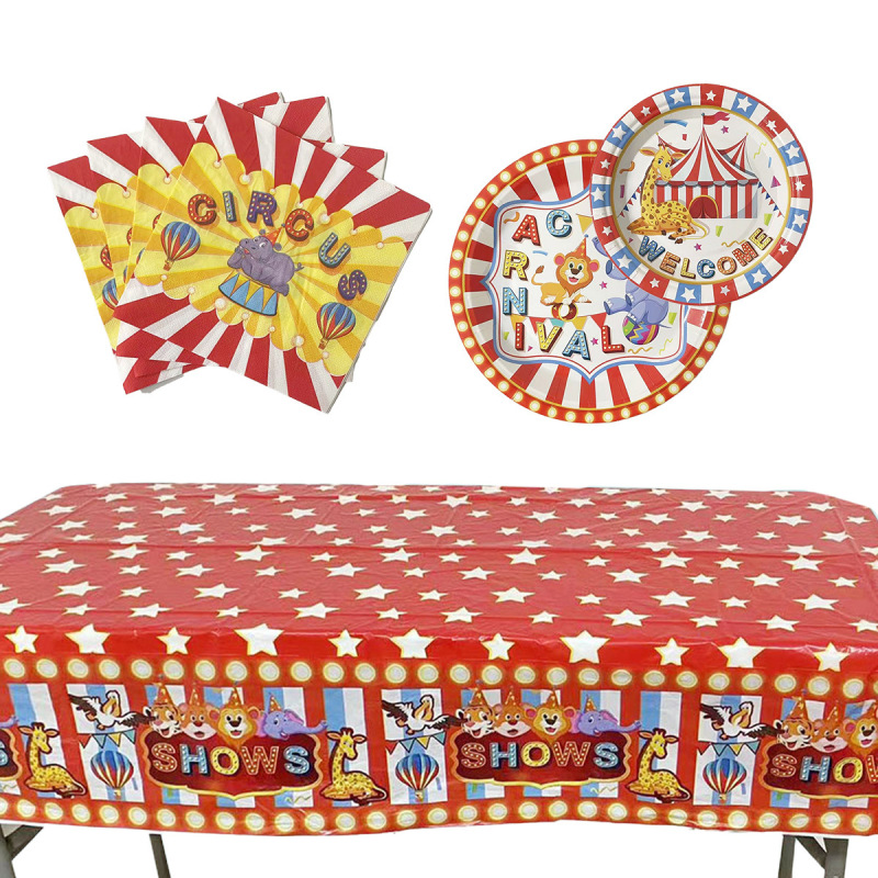 Cartoon Circus Carnival Theme Outdoor Party Tableware Tablecloth Decoration Disposable Arrangements Holiday Arrangements Cartoon Circus Carnival Theme Outdoor Party Tableware Tablecloth Decoration Disposable Arrangements Holiday Arrangements