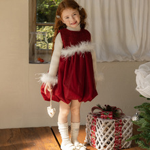 24儿童冬装新款加厚背心裙女孩高定兔毛礼服裙女童甜美生日公主裙