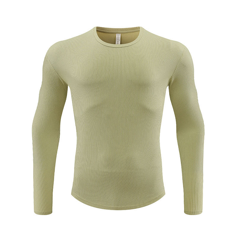 Deportes al aire libre camiseta de los hombres de secado rápido transpirable SLIM-Fit manga larga moda cuello redondo correr ropa de entrenamiento alto elástico Otoño e Invierno