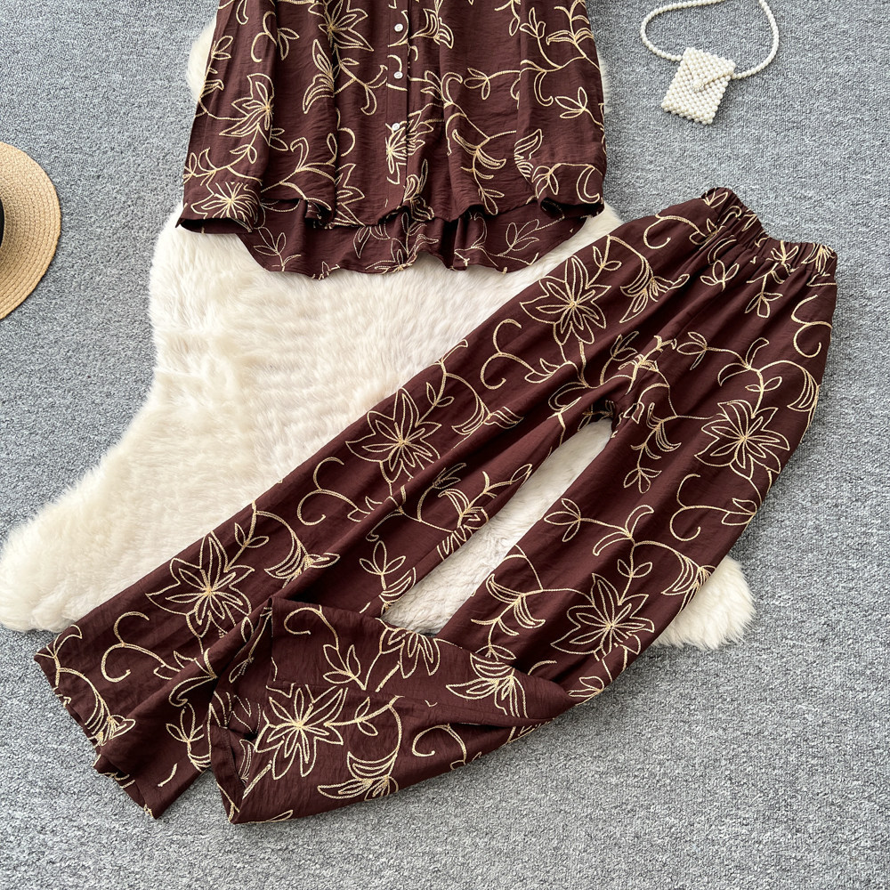 Women's Leaf Embroidery Two Piece Set Cardigan And Wide Leg Pants Slimming Versatile Autumn 2026 Commuting Clothing_ecoleips.com
