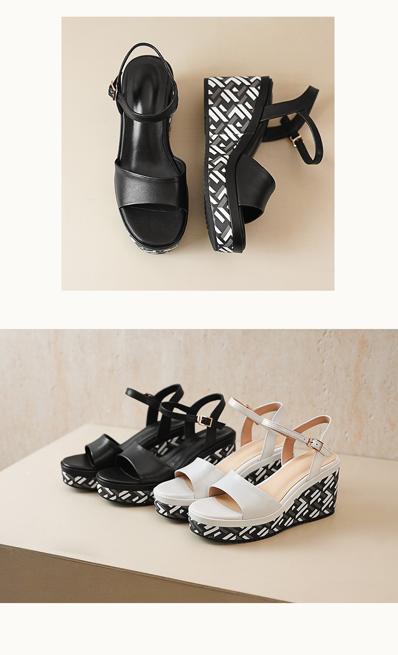 Sandal cao gót nữ hở mũi quai ngang khóa, đế dày 8.5 cm, phối màu — đen chi tiết 8