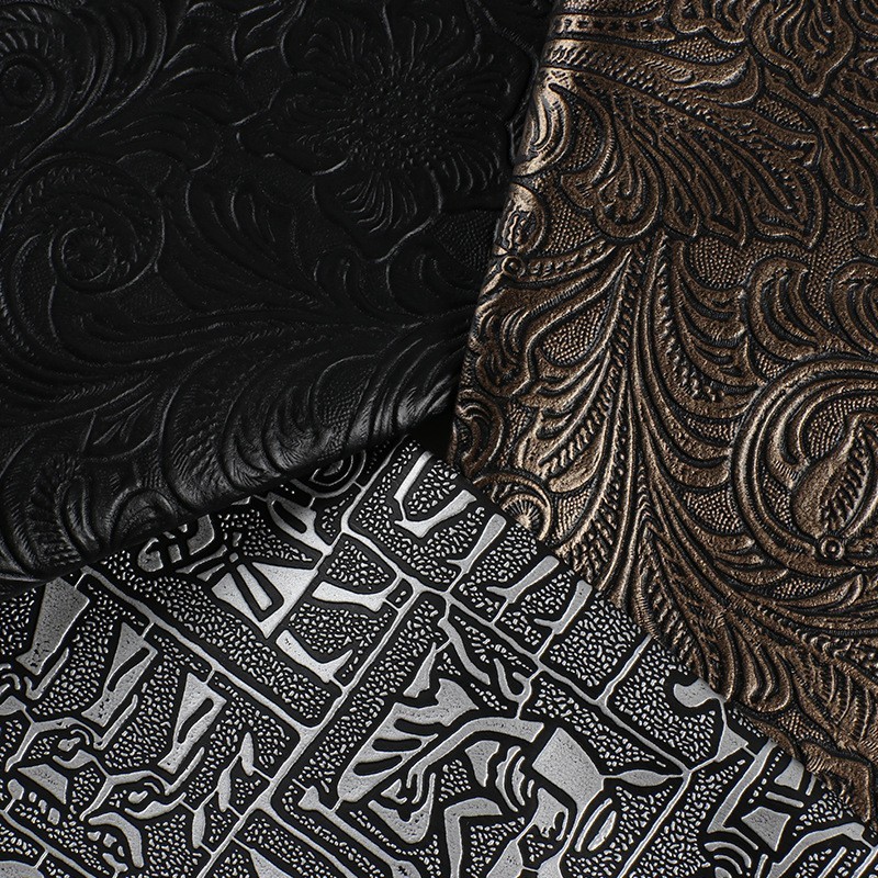 仿古压花龙纹凤尾花仿皮PVC人造皮革箱包装盒硬包相册金银色面料