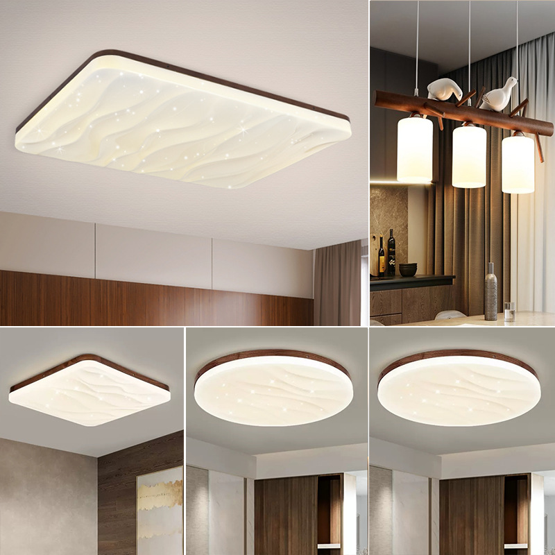 Modern Minimalist Nordic Living Room Light Fixture Set with Full-Home Lighting Combination, Personalized Japanese Style Wooden Ceiling Lamp