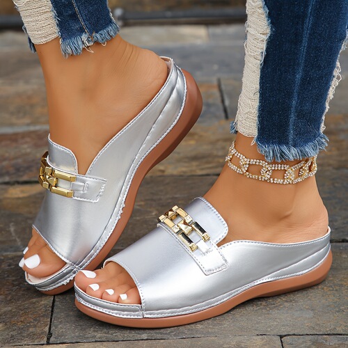 Pink Slope Heel Sandals, Pink, Plus Size, Thick Soled