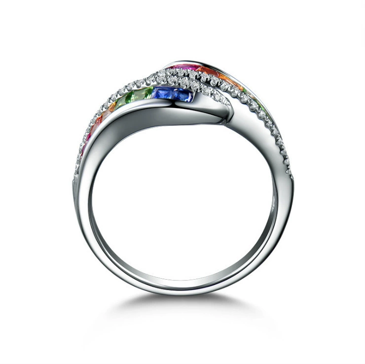 Organic sapphire ring with stone, diamond rainbow stone inlay, European style, 750 sample gold, with gem