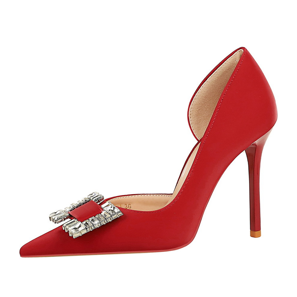626-K75 European And American Style Banquet High-heeled Stiletto Ultra-high Heel, Shallow Mouth Women's Shoes, Satin_vogvips.com