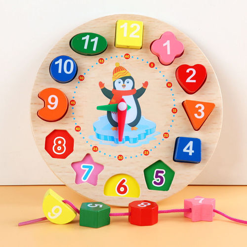 Children's wooden Russian building block puzzle knock-on piano set column threading bead clock winding bead educational toy