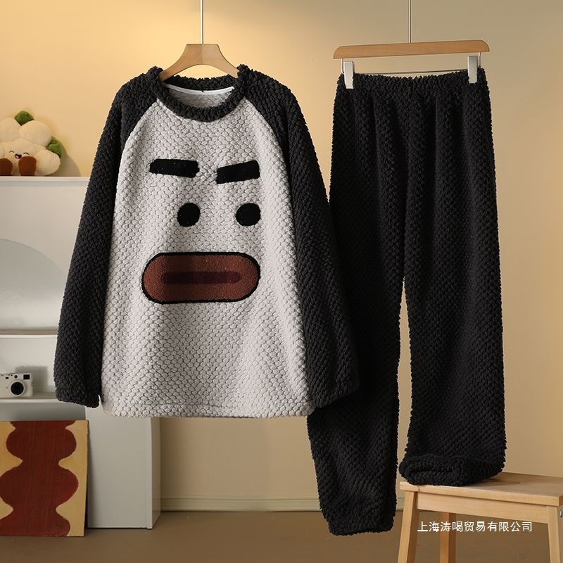 Coral Velvet Pajamas Men's Suit Warm Autumn and Winter 2025 New Flannel Fleece-Lined Thickeneded Student Home Clothes