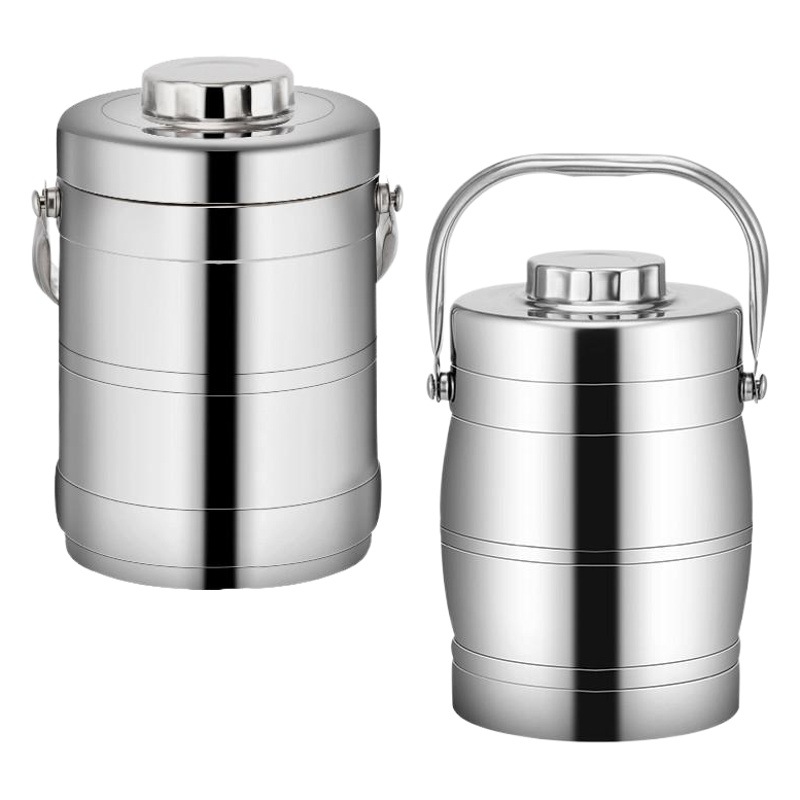 Cross-Border Stainless Steel Double-Layer Insulated Pot-Shaped Lunch Box, Vacuum Lunch Bucket, Lunch Basket, Lunch Box for Students and Office Workers